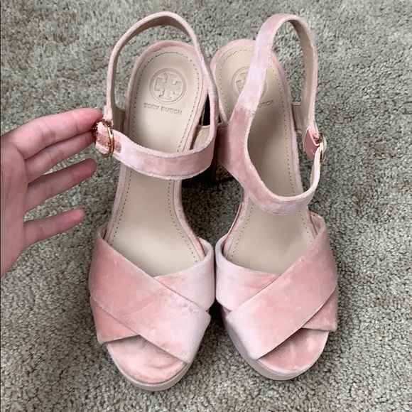 Tory Burch Loretta Velvet Platform Sandal Pink 7.5 - Picture 7 of 8
